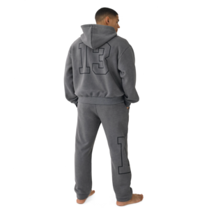 Men's Gray <b>Hooded</b> Tracksuit Set Full <b>Zip</b> Sweatshirt Solid Color Cotton Fleece Casual Wear with Side Pockets Autumn Style - Product Image 2