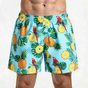 Short de bain pour homme à séchage rapide, imprimé tropical ananas et perroquet, taille élastique, décontracté - Product Image 1