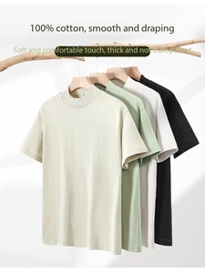 Camiseta de manga corta de algodón puro con cuello redondo, color sólido, hilo doble de 280g, con logotipo bordado personalizado, precio de fábrica de Bangladesh y China. - Product Image 4