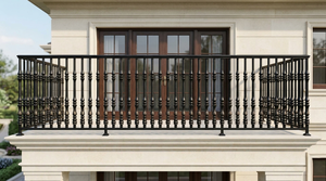 Rampe de balcon minimaliste en fer forgé noir, résistante à la rouille et à l'eau, à montage sur terrasse, pour cour, entrepôt, parc, villa - Product Image 6