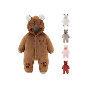 <b>Cute</b> <b>Bear</b> Hooded Romper For Infants Winter Faux Fur Soft One Piece With Applique Paws And Ears Unisex Full Sleeve - Product Image 1