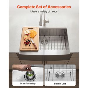 Lavello da cucina sottopiano a vasca singola da 33 pollici in acciaio inossidabile nano, stile rustico, con accessori - Product Image 4