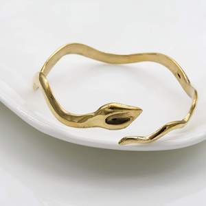 Brazalete de Serpiente de Latón Chapado en Oro, Diseño Vintage con Forma de Animal, Unisex, Ajustable, Brazalete Abierto - Product Image 6