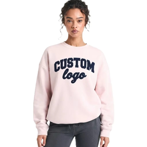 Varsity Lettering 3D Chenille Embroidery Pullover Top Oversized Regular Fit Crewneck Women's Hoodies Low MOQ Custom Sweatshirt - Product Image 1