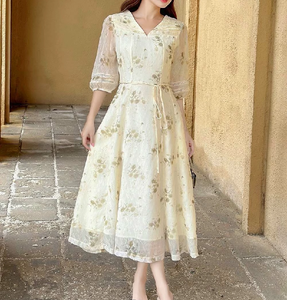 Sweet Women's Summer Floral Print Mini <b>Dress</b> Short Sleeve Puff Sleeve A-Line <b>Elastic</b> Waist Woven Cotton Casual <b>Dress</b> - Product Image 5