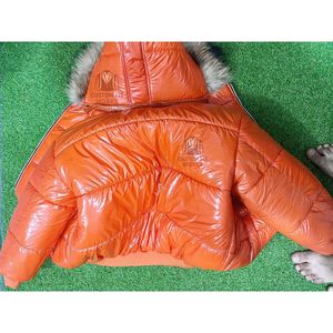 Veste matelassée orange avec capuche en fourrure, manches longues, coupe-vent, manteau d'hiver pour femme, courte, épaisse, rembourrage en polyester, fermeture éclair - Product Image 6