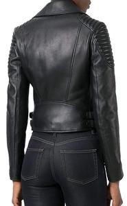 Chaqueta de Motociclista de Cuero Genuino para Mujer, Color Sólido, Manga Larga, Cierre de Cremallera, Cuello Abierto, Estilo Biker, para Otoño - Product Image 4