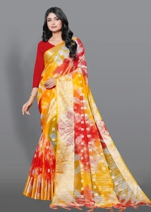 KV Printed Bandhani Organza <b>Saree</b> (<b>Red</b>) - Product Image 5