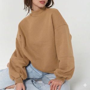 High Quality Mockneck Sweatshirt Women Thick Fleece Pullover Loose Fit Winter Cozy Casual Daily Wear Top Outfit - Product Image 1