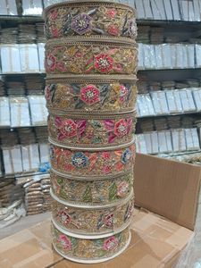 Premium 3D Floral Embroidery <b>Lace</b> with Hand-Applied Beads and Multi-Color Flower Work Textile Trim for Bridal Wear and Decoratio - Product Image 1