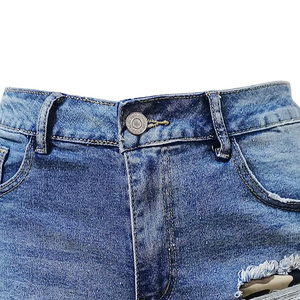 Shorts en jean brodés de haute qualité pour femmes, décontractés, couleur unie, délavés, avec braguette boutonnée, taille haute, poches, design tendance - Product Image 5