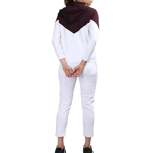 Women's Casual Loose <b>2</b>-<b>Piece</b> Winter Tracksuit Set <b>White</b> Burgundy Solid Hooded Zipper Long Sleeve Knitted Polyester Eco-Friendly - Product Image 3