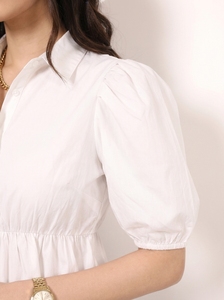 Camisas de Cuello Redondo de Algodón para Mujer, Primavera-Verano, Mangas Abullonadas, Nuevo Diseño, Blusas Holgadas con Peplum, Camisa Informal para Oficina - Product Image 3