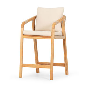 Silla hecha a mano de madera maciza de teca con respaldo de cuerda natural para muebles de cafetería, resort o salón. - Product Image 3