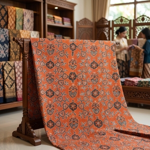 Tissu en coton batik indonésien artisanal, dessiné à la main, motif traditionnel Lung Kinasih, couleur terre cuite Sogan, textile de qualité supérieure - Product Image 6