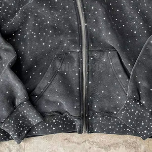 Últimas tendencias en moda masculina: sudaderas con cremallera y pedrería, logotipo personalizado, sudadera con cremallera y pedrería extragrande para hombre en venta - Product Image 4