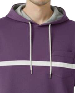 Sudadera con Capucha Personalizada para Hombre, Color Morado, Manga Corta, con Capucha Gris, Bolsillo con Rayas en Contraste, Estilo Casual Urbano, Venta al Por Mayor OEM - Product Image 5