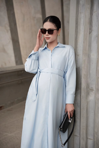 Women's Oversized Loose Fit Pregnancy Maternity Maxi Dress Casual Outwear Breathable Lightweight Woven Eco-Friendly Summer 100% - Product Image 3