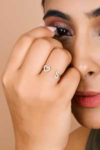 Heart And Initial Open Minimalist Unique Stackable <b>Rings</b> Custom <b>Name</b> Birthday Gift Manufacturer 10k 14k 18k Solid Gold Wholesale - Product Image 4
