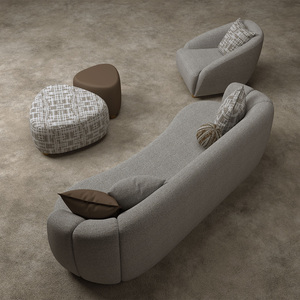 Berfa Premium Modern Boucle Fabric Sectional <b>Sofa</b> Set with Wood Legs Matching Lounge Chair and Round Center Table - Product Image 3