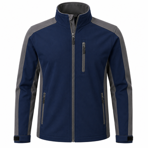 Veste en polaire orange pour homme avec empiècements noirs, col montant, fermeture éclair, coupe-vent, vêtement décontracté pour l'automne - Product Image 3