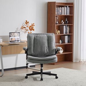 Sedia da Ufficio con Gambe Incrociate, Schienale Reclinabile e Supporto Lombare Dinamico ad Airbag, Seduta Larga e Braccioli Reclinabili per Uso Scrivania - Product Image 1
