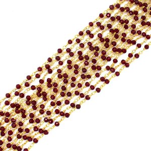 Chaîne de chapelet en grenat hydrofugé, perles rondes facettées de 3 mm, chaîne enroulée de fil plaqué or pour la fabrication de bijoux - Product Image 3