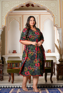 Wholesale Plus Size Cambric Cotton Geometrical Printed <b>Kaftan</b> Kimono Sleeve V Neck Women Multi Color Loungewear - Product Image 2