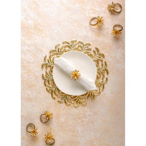 Round Metal <b>Decorative</b> <b>Plate</b> With Leaf Pattern Glam Design Engraved Finish Handmade Solid Style - Product Image 3