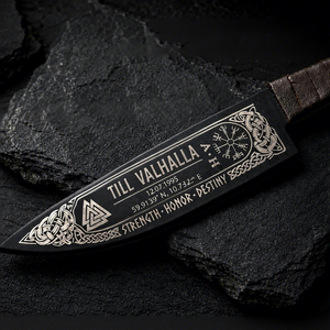 Couteau de chasse Viking médiéval, lame en acier à haute teneur en carbone, manche en corne de bélier, ouverture coulissante, multifonctionnel, camping, qualité industrielle, OEM - Product Image 6