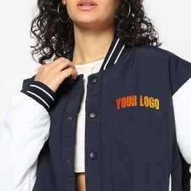 Trendy Custom Women Varsity <b>Jacket</b> with Embroidered Logo, <b>Warm</b> <b>Fleece</b> Baseball Varsity <b>Jacket</b> for Casual Wear - Product Image 6