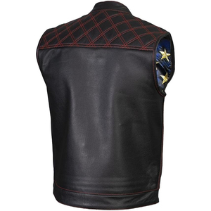 Samroz Sports <b>Men's</b> <b>Black</b> Premium Leather Motorcycle Rider <b>Vest</b>-Casual Breathable Winter Outerwear with Red Stitching - Product Image 4