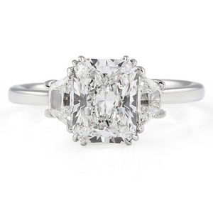 1.76 Carat Radiant Cut Lab Diamond Yellow <b>Gold</b> Rhodium Plated Double Prong Three-Stone Engagement Anniversary <b>Ring</b> - Product Image 5