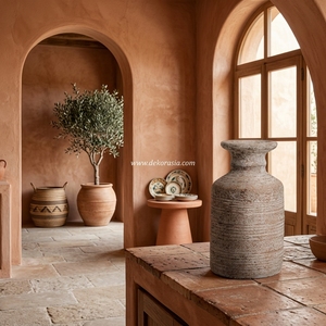 Urne en terre cuite rustique du Népal, ciselée, faite à la main, pot en argile décoratif, vase en céramique pour table, vente en gros - Product Image 2