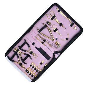 Salon Hair Extension <b>tools</b> Kit Gold Microbeads Hair Extension pliers Tail Comb <b>Thread</b> Scissors Barber Shears Pulling & Loop Hook - Product Image 1