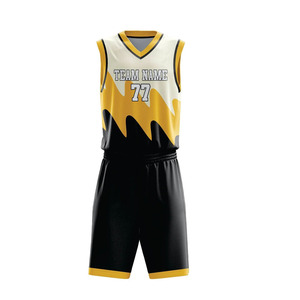 Uniforme de baloncesto sublimado personalizado, camiseta sin mangas negra y dorada con pantalones cortos, uniformes de baloncesto sublimados que absorben la humedad - Product Image 4