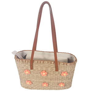 High Quality Handwoven Seagrass <b>Tote</b> <b>Bag</b> with Floral Applique, Rectangular <b>Woven</b> Straw Handbag for Beach & Home Decor - Product Image 3