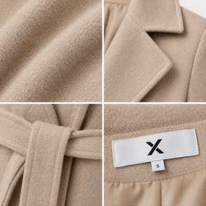 Parka Courte Élégante en Laine pour Femme X, Noir/Gris Foncé/Gris Clair/Kaki, Col Rabattu, Ceinturée, Tenue Formelle d'Hiver, Teinture Unie - Product Image 3