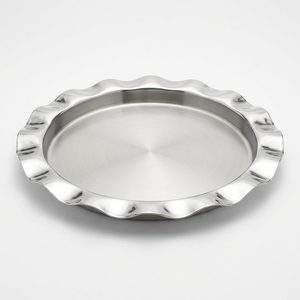 Plateau de service en acier satiné fait main de 40 cm, plateau à bord ondulé SS304 de grande taille pour la décoration de la maison, les hôtels, les mariages - Product Image 6