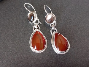 Boucles d'oreilles pendantes en argent sterling 925 avec cornaline naturelle et topaze fumée, bijoux artisanaux en pierres précieuses, élégantes et remarquables - Product Image 5