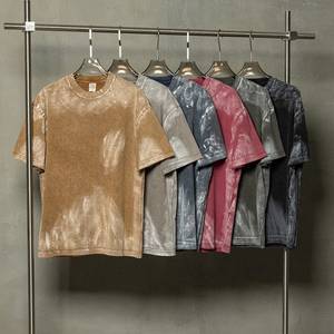 Camiseta Retro Estilo Urbano con Efecto Desgastado por el Sol, Lavado Ácido, Personalizada, Vintage, 100% Algodón, Ligera, Tejida, para Hombre - Product Image 1