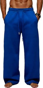 Pantalones casuales de hombre al por mayor, de cintura media, para otoño, gruesos, cortavientos, de pierna ancha, holgados, con forro polar y cierre con cordón. - Product Image 2