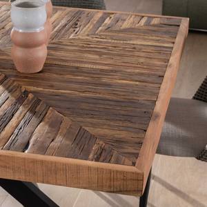 Vandana Ivory Field Square <b>Dining</b> <b>Table</b> <b>140cm</b> Acacia Chevron Finish with Crossed Black Metal Legs - Product Image 3