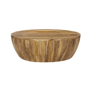 Table basse ronde en bois massif, style rustique, pour entrée, salon, chambre, hôtel - Product Image 1