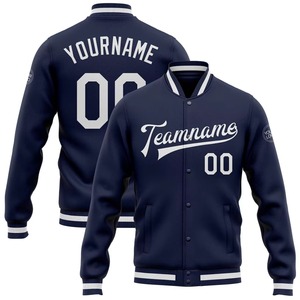 Blouson universitaire personnalisé pour homme, bleu marine, en polyester, imprimé sur le devant, style preppy, coupe classique, fermeture à un bouton, tricoté - Product Image 1
