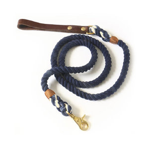 Classic Striped Cotton Rope <b>Dog</b> <b>Leash</b> with Leather Handle and Brass Clasp Durable Pet Accessory - Product Image 3