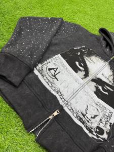 Men's Black <b>Zip</b>-<b>Up</b> Sweatshirt Crew Neck Regular Fit Zipper Design Cotton Knitted Vintage Washed Casual Autumn Wear - Product Image 1