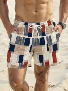 Square Splicing Pattern Beach Shorts <b>Men</b> Colorful Plaid 3D Print Short Pants Summer Hawaiian Casual Sports Quick Dry Swim <b>Trunks</b> - Product Image 2