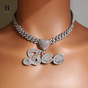 Luxury Custom <b>Iced</b> <b>Out</b> Cursive Letter Pendant Baguette Diamond Heart Bail Nameplate Necklace Cuban Link <b>Chain</b> Hip Hop Jewelry Fa - Product Image 1