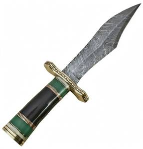 Herramienta de campo personalizada hecha a mano con acero de Damasco trenzado y mango de madera de ébano con resina verde apilada - Product Image 2